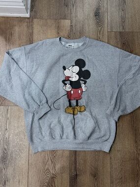 Disney Gray Crewneck Sweatshirt with Classic Mickey Graphic